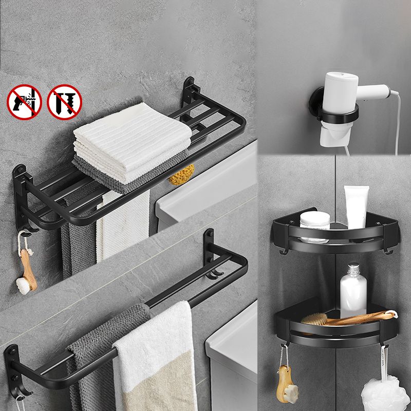 Matte Black 5-Piece Modern Bathroom Accessory Set with Bath Shelf/Tower Bar & Paper Holder Clearhalo 'Bathroom Hardware Sets' 'Bathroom Hardware' 'Bathroom Remodel & Bathroom Fixtures' 'bathroom_hardware_sets' 'Home Improvement' 'home_improvement' 'home_improvement_bathroom_hardware_sets' 1200x1200_c4260826-36f3-4e4b-9fcb-e7f4c6caa22e
