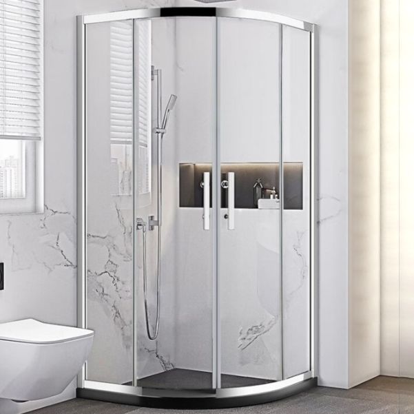 Stainless Steel Frame Tempered Shower Enclosure Round Double Sliding Shower Stall Clearhalo 'Bathroom Remodel & Bathroom Fixtures' 'Home Improvement' 'home_improvement' 'home_improvement_shower_stalls_enclosures' 'Shower Stalls & Enclosures' 'shower_stalls_enclosures' 'Showers & Bathtubs' 1200x1200_c4390595-83cf-462a-8d0f-f1712206300d