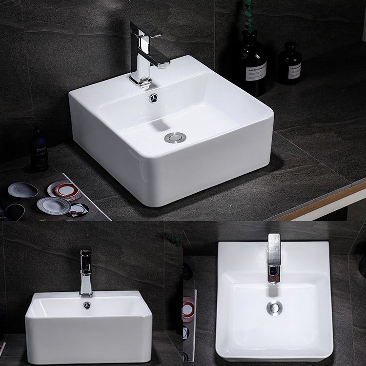 Contemporary Vessel Bathroom Sink Rectangular White Ceramic Overflow Drain Assembly Sink Clearhalo 'Bathroom Remodel & Bathroom Fixtures' 'Bathroom Sinks & Faucet Components' 'Bathroom Sinks' 'bathroom_sink' 'Home Improvement' 'home_improvement' 'home_improvement_bathroom_sink' 1200x1200_c464be45-351a-498f-a9b7-27a63277e92e