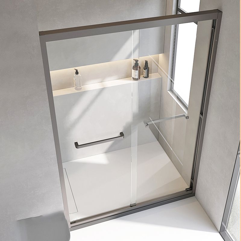 Single Sliding Semi-Frameless Shower Door Silver Clear Shower Doors Clearhalo 'Bathroom Remodel & Bathroom Fixtures' 'Home Improvement' 'home_improvement' 'home_improvement_shower_tub_doors' 'Shower and Tub Doors' 'shower_tub_doors' 'Showers & Bathtubs' 1200x1200_c464c02b-264c-4959-866f-88840bf5ca34