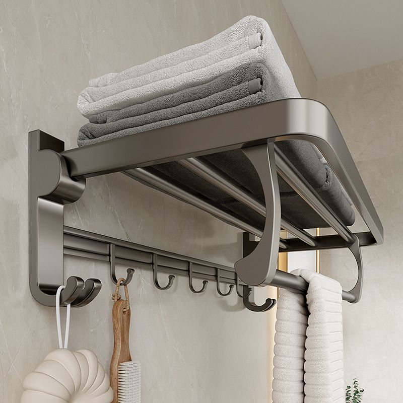 Gray Contemporary Bathroom Accessory Set Bath Shelf/Towel Bar & Robe Hooks  Included - Clearhalo