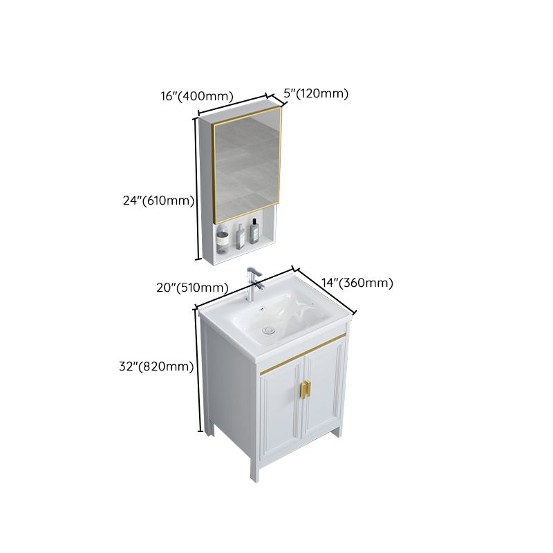 White Bathroom Vanity Metal Frame Single Sink Rectangular Freestanding Vanity with Mirror Clearhalo 'Bathroom Remodel & Bathroom Fixtures' 'Bathroom Vanities' 'bathroom_vanities' 'Home Improvement' 'home_improvement' 'home_improvement_bathroom_vanities' 1200x1200_c4738088-a181-41ed-8e60-20aa9ec2c452