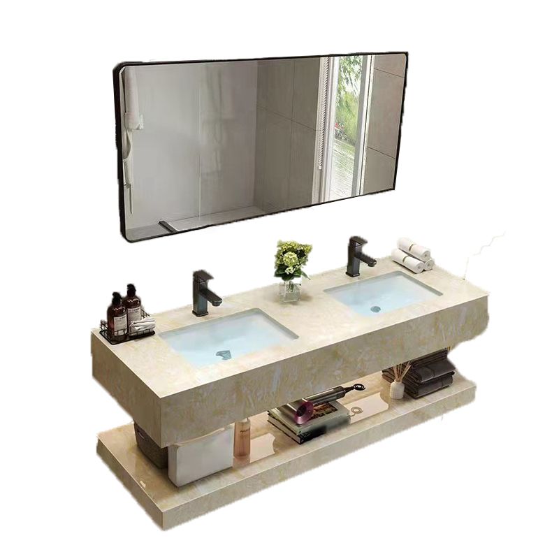 Yellow Stone Bath Vanity Shelving Included Single Sink Wall Mount Vanity Set with Mirror Clearhalo 'Bathroom Remodel & Bathroom Fixtures' 'Bathroom Vanities' 'bathroom_vanities' 'Home Improvement' 'home_improvement' 'home_improvement_bathroom_vanities' 1200x1200_c4954131-5a4d-47c6-8bb1-413dc2746fc7