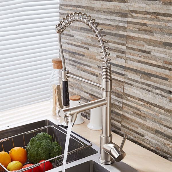 Modern Faucet Spring Swivel Drop down Lever Handle High Arc Kitchen Faucet Clearhalo 'Home Improvement' 'home_improvement' 'home_improvement_kitchen_faucets' 'Kitchen Faucets' 'Kitchen Remodel & Kitchen Fixtures' 'Kitchen Sinks & Faucet Components' 'kitchen_faucets' 1200x1200_c4bceea0-db29-4a76-98c3-96ceb71d6601