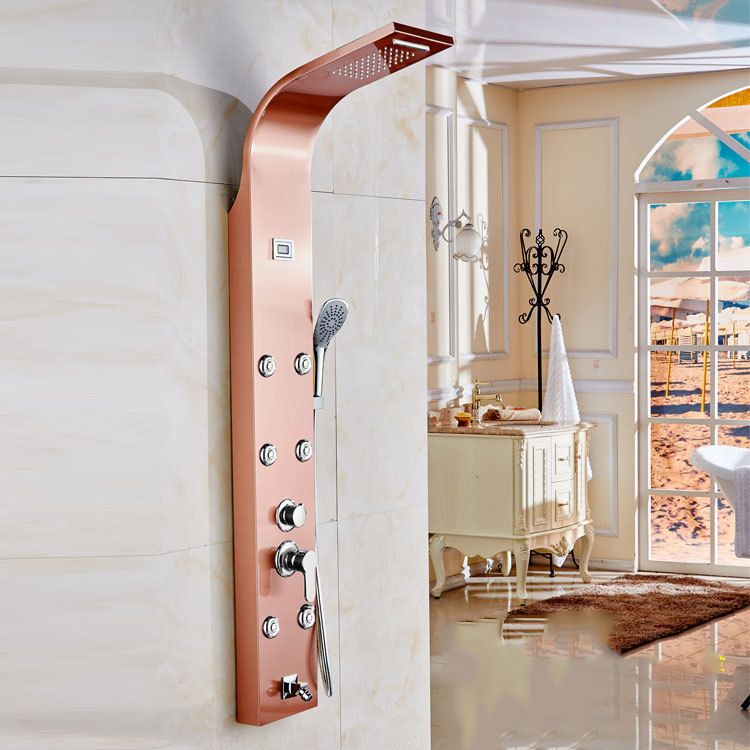 Adjustable Spray Pattern Shower System with Hand Shower Wall Mounted Shower Set Clearhalo 'Bathroom Remodel & Bathroom Fixtures' 'Home Improvement' 'home_improvement' 'home_improvement_shower_faucets' 'Shower Faucets & Systems' 'shower_faucets' 'Showers & Bathtubs Plumbing' 'Showers & Bathtubs' 1200x1200_c4e3bdd4-945b-4834-a863-2d6dcad81efd