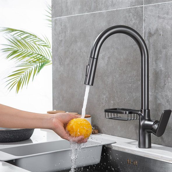 Modern Pull down Standard Kitchen Faucet Single Handle Faucet with Pull out Sprayer Clearhalo 'Home Improvement' 'home_improvement' 'home_improvement_kitchen_faucets' 'Kitchen Faucets' 'Kitchen Remodel & Kitchen Fixtures' 'Kitchen Sinks & Faucet Components' 'kitchen_faucets' 1200x1200_c4e5f69c-14d4-4df3-b00f-4258879438dc