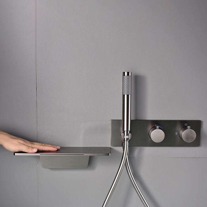 Modern Bath Faucet Solid Color Wall Mounted Waterfall Bathroom Faucet with Double Handle Clearhalo 'Bathroom Remodel & Bathroom Fixtures' 'Bathtub Faucets' 'bathtub_faucets' 'Home Improvement' 'home_improvement' 'home_improvement_bathtub_faucets' 1200x1200_c50398b0-7992-44b8-8791-c1f0e5a0687b