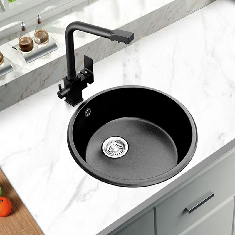 Round Single Bowl Kitchen Sink Granite Sink with Drain Strainer Kit Clearhalo 'Home Improvement' 'home_improvement' 'home_improvement_kitchen_sinks' 'Kitchen Remodel & Kitchen Fixtures' 'Kitchen Sinks & Faucet Components' 'Kitchen Sinks' 'kitchen_sinks' 1200x1200_c530bb63-e59c-4c2e-9a30-893a0dfafb39