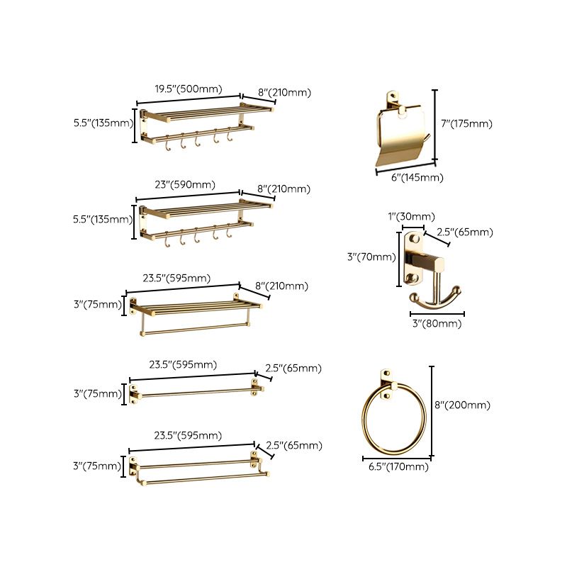 Polished Gold 4 Piece Bathroom Accessory Set Brass Bathroom Hardware Clearhalo 'Bathroom Hardware Sets' 'Bathroom Hardware' 'Bathroom Remodel & Bathroom Fixtures' 'bathroom_hardware_sets' 'Home Improvement' 'home_improvement' 'home_improvement_bathroom_hardware_sets' 1200x1200_c5334b2c-d395-4ee8-a539-57b56298ba5b