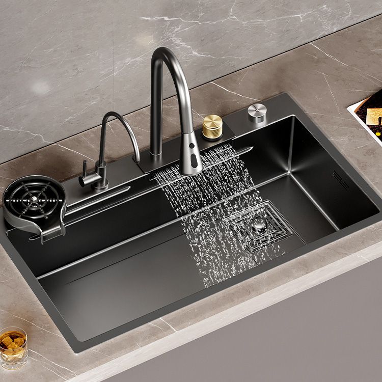 Single Bowl Kitchen Sink Black Stainless Steel Top Mount 3 Holes Sink with Strainer Clearhalo 'Home Improvement' 'home_improvement' 'home_improvement_kitchen_sinks' 'Kitchen Remodel & Kitchen Fixtures' 'Kitchen Sinks & Faucet Components' 'Kitchen Sinks' 'kitchen_sinks' 1200x1200_c5403e96-0d49-44c6-9bda-4c6f065d948c