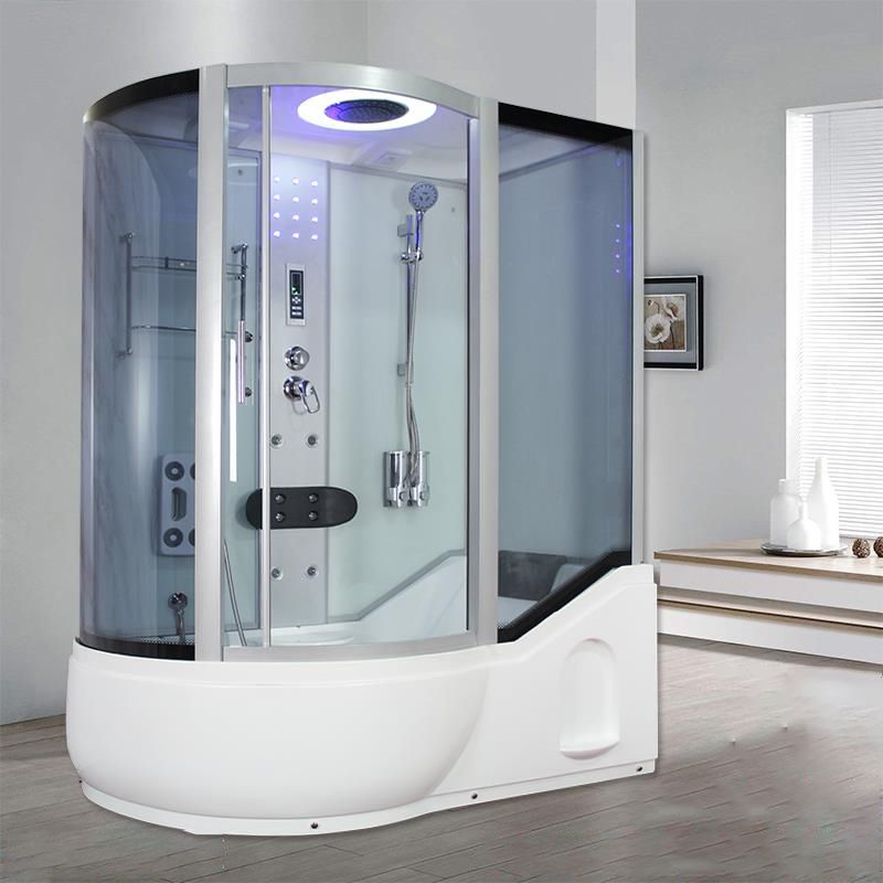 Double Sliding White Shower Kit Tinted Framed Tub & Shower Kit Clearhalo 'Bathroom Remodel & Bathroom Fixtures' 'Home Improvement' 'home_improvement' 'home_improvement_shower_stalls_enclosures' 'Shower Stalls & Enclosures' 'shower_stalls_enclosures' 'Showers & Bathtubs' 1200x1200_c56fcef5-7c08-47a3-9bb9-c7229b6ae539