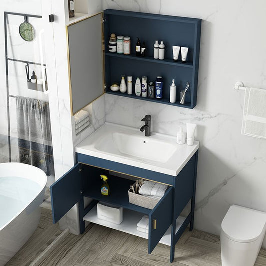 Glam Sink Vanity Stainless Steel Standalone Cabinet and Shelving Included Vanity Set Clearhalo 'Bathroom Remodel & Bathroom Fixtures' 'Bathroom Vanities' 'bathroom_vanities' 'Home Improvement' 'home_improvement' 'home_improvement_bathroom_vanities' 1200x1200_c577dc73-da35-47e6-b859-595b57767525