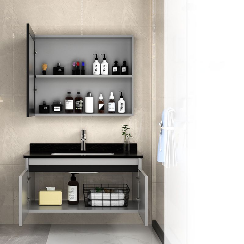 2 Doors Bathroom Vanity Mirror Grey Rectangle Single Sink Wall Mount Vanity Clearhalo 'Bathroom Remodel & Bathroom Fixtures' 'Bathroom Vanities' 'bathroom_vanities' 'Home Improvement' 'home_improvement' 'home_improvement_bathroom_vanities' 1200x1200_c60122ad-1dae-466c-a108-957d88a99050