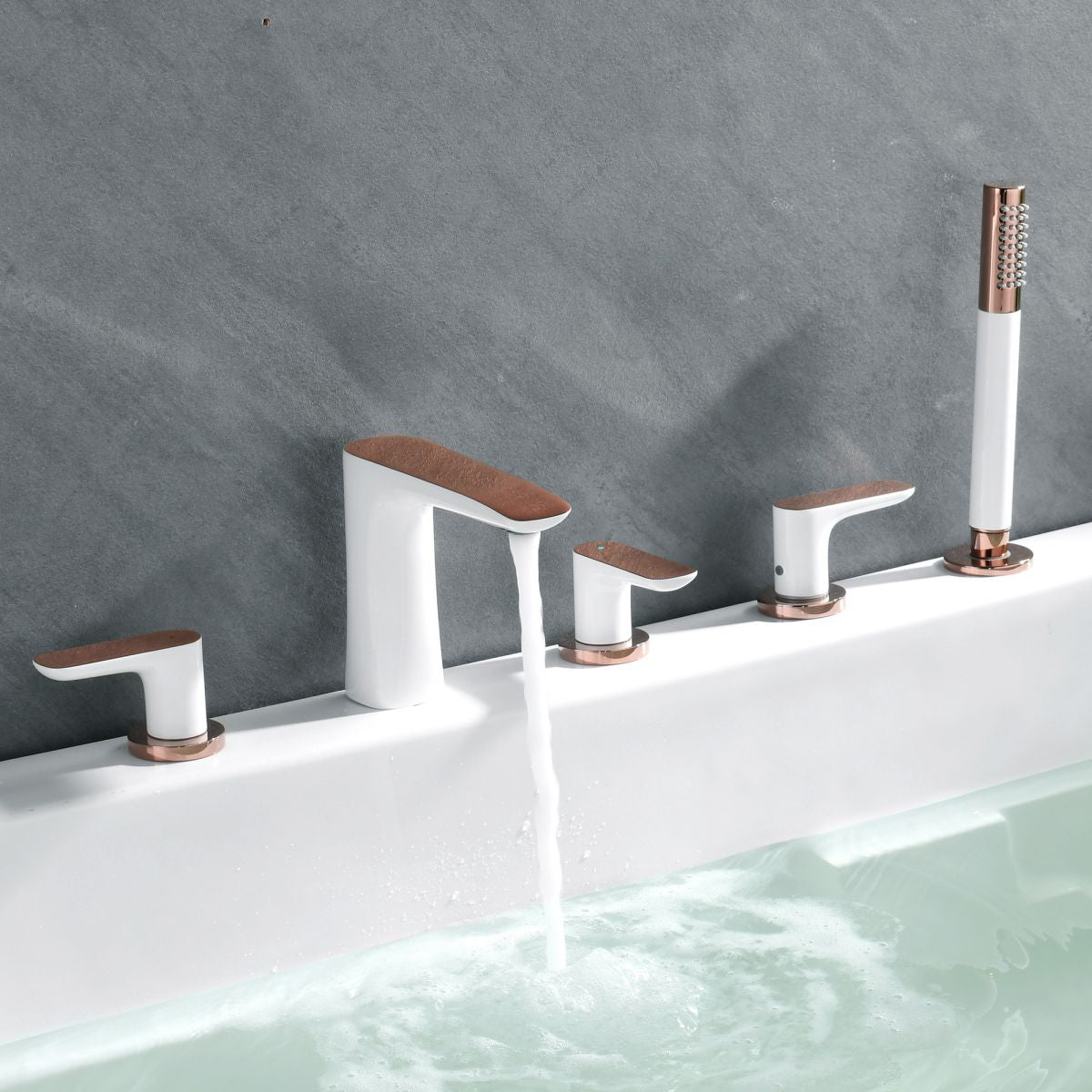 Modern Bathroom Faucet Black and White Copper Deck Mounted Tub Faucet Clearhalo 'Bathroom Remodel & Bathroom Fixtures' 'Bathtub Faucets' 'bathtub_faucets' 'Home Improvement' 'home_improvement' 'home_improvement_bathtub_faucets' 1200x1200_c6082b22-c4e1-47dd-8594-59000c8e3bb5
