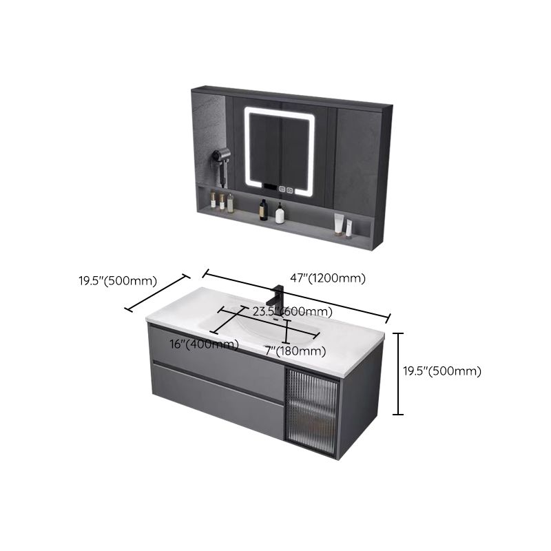 Contemporary Sink Cabinet Metal Gray Wall-Mounted Bathroom Vanity Set Clearhalo 'Bathroom Remodel & Bathroom Fixtures' 'Bathroom Vanities' 'bathroom_vanities' 'Home Improvement' 'home_improvement' 'home_improvement_bathroom_vanities' 1200x1200_c60d0a03-c4e0-4474-b1ea-9f95f9daa61c