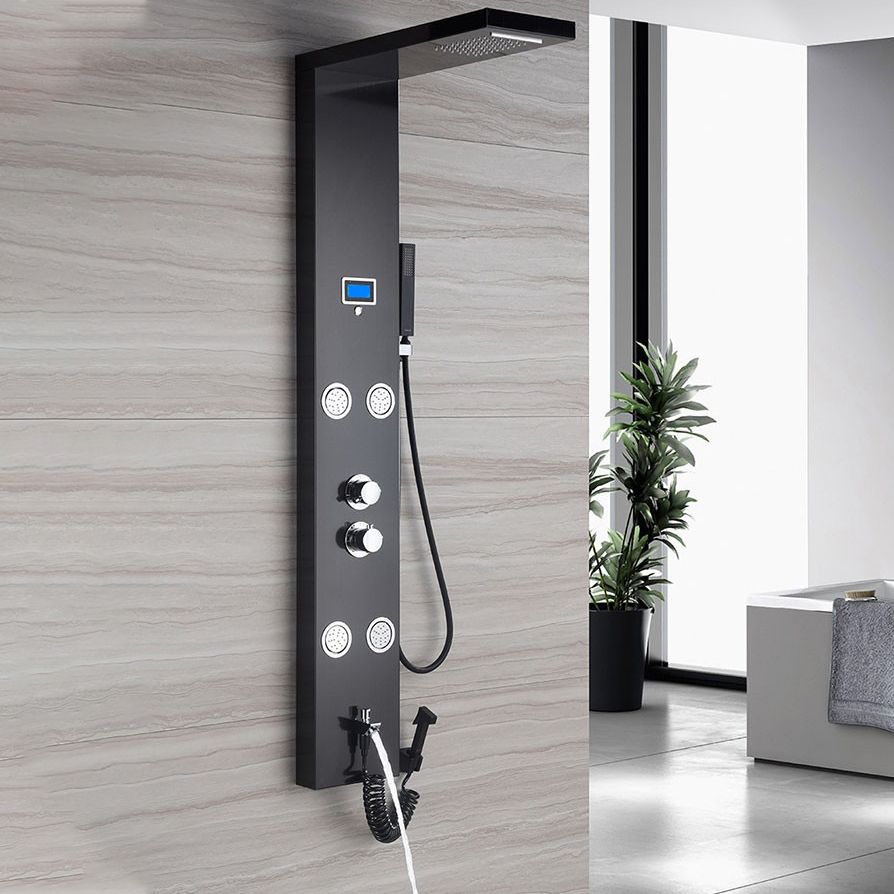 Modern Shower System Massage Jets Knob Hand Shower Ceiling Mounted Shower Trim Clearhalo 'Bathroom Remodel & Bathroom Fixtures' 'Home Improvement' 'home_improvement' 'home_improvement_shower_faucets' 'Shower Faucets & Systems' 'shower_faucets' 'Showers & Bathtubs Plumbing' 'Showers & Bathtubs' 1200x1200_c60db43f-9282-4d9d-9366-96614a0829b6