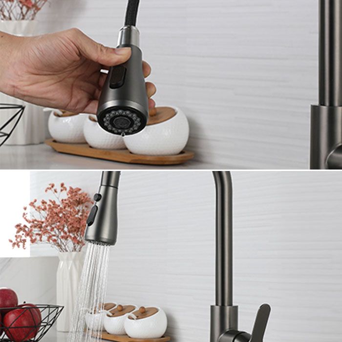 Contemporary Pull Down Single Handle Kitchen Faucet High Arch Water Filler in Gray Clearhalo 'Home Improvement' 'home_improvement' 'home_improvement_kitchen_faucets' 'Kitchen Faucets' 'Kitchen Remodel & Kitchen Fixtures' 'Kitchen Sinks & Faucet Components' 'kitchen_faucets' 1200x1200_c6123d1d-dc20-48ec-bdcf-4bf2719c45a0
