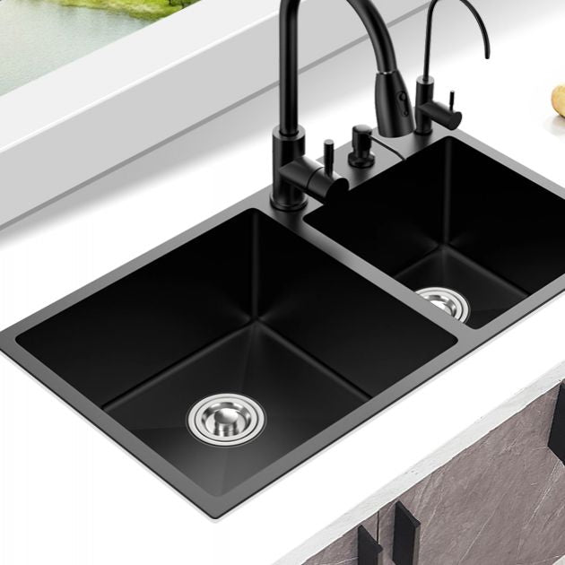 Kitchen Double Sink Stainless Steel Drop-In Kitchen Sink in Black Clearhalo 'Home Improvement' 'home_improvement' 'home_improvement_kitchen_sinks' 'Kitchen Remodel & Kitchen Fixtures' 'Kitchen Sinks & Faucet Components' 'Kitchen Sinks' 'kitchen_sinks' 1200x1200_c633d538-330f-44cd-94df-6a55d3af6888
