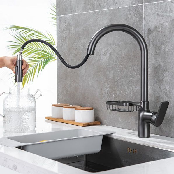 Modern Pull down Standard Kitchen Faucet Single Handle Faucet with Pull out Sprayer Clearhalo 'Home Improvement' 'home_improvement' 'home_improvement_kitchen_faucets' 'Kitchen Faucets' 'Kitchen Remodel & Kitchen Fixtures' 'Kitchen Sinks & Faucet Components' 'kitchen_faucets' 1200x1200_c673c261-e1d0-4a3c-af0c-99cef5f61479