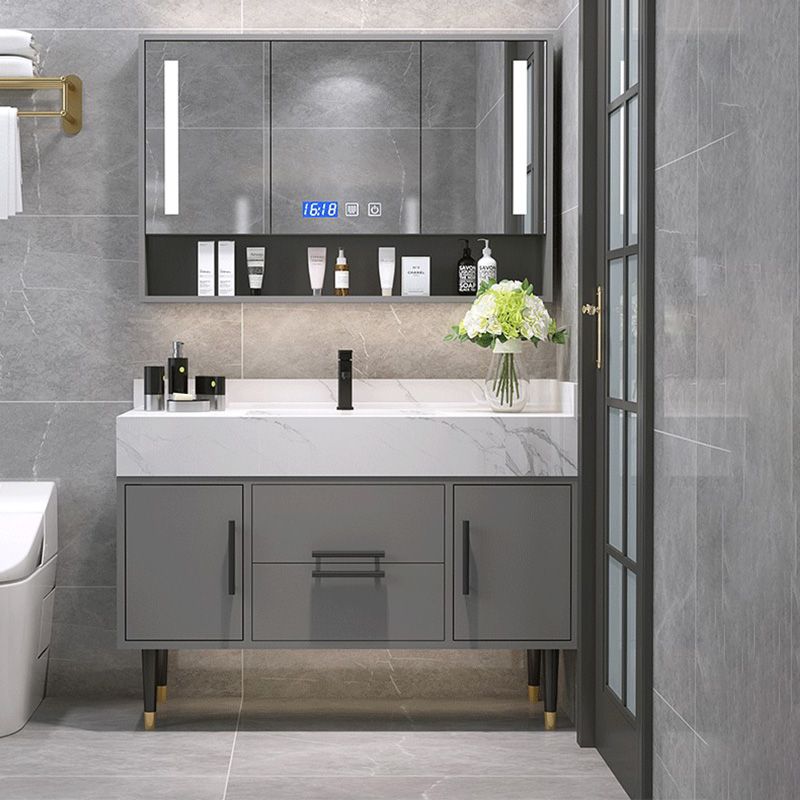 Mirror Bath Vanity Set Grey Metal Frame 2 Doors Rectangle Vanity with Drawers Clearhalo 'Bathroom Remodel & Bathroom Fixtures' 'Bathroom Vanities' 'bathroom_vanities' 'Home Improvement' 'home_improvement' 'home_improvement_bathroom_vanities' 1200x1200_c689e892-ce2b-4b83-9c51-ef71118e6d87