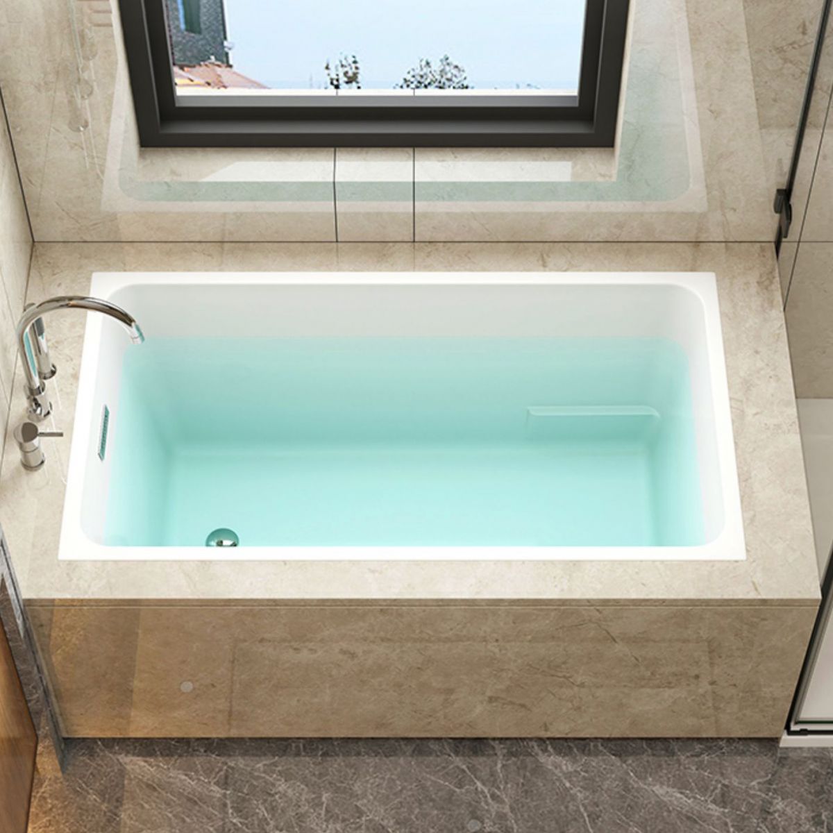 Rectangular Drop-in Acrylic Bathtub White Modern Back to Wall Bathtub Clearhalo 'Bathroom Remodel & Bathroom Fixtures' 'Bathtubs' 'Home Improvement' 'home_improvement' 'home_improvement_bathtubs' 'Showers & Bathtubs' 1200x1200_c710c91c-2f47-4188-946a-26a6bf54cd8c