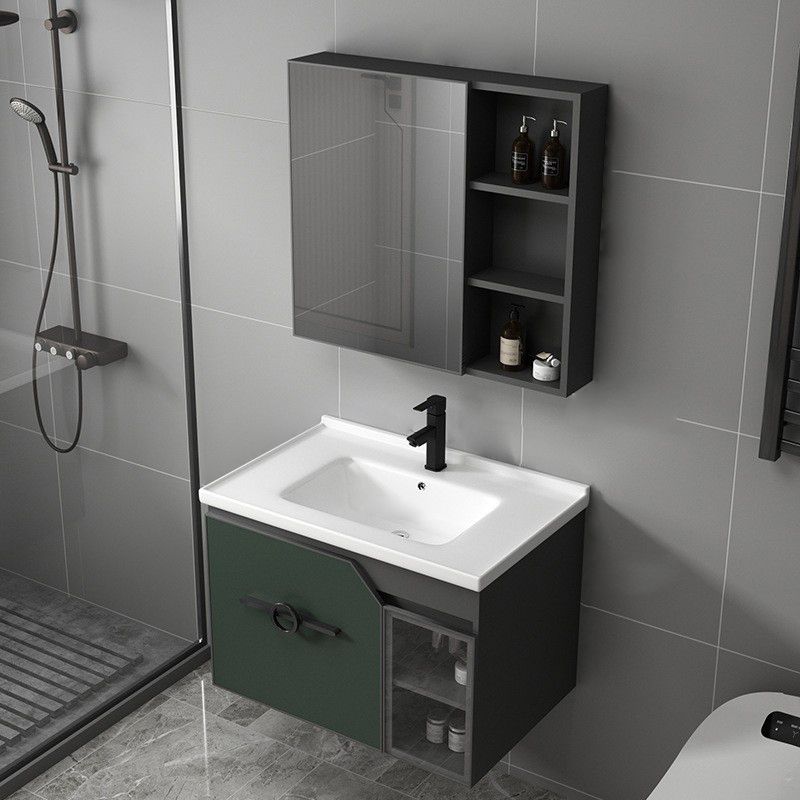 Metal Frame Bath Vanity Mirror Rectangle Wall Mount Single Sink Bathroom Vanity Set Clearhalo 'Bathroom Remodel & Bathroom Fixtures' 'Bathroom Vanities' 'bathroom_vanities' 'Home Improvement' 'home_improvement' 'home_improvement_bathroom_vanities' 1200x1200_c7408c44-9ea1-4ca3-9491-5dfe39bc2bbc