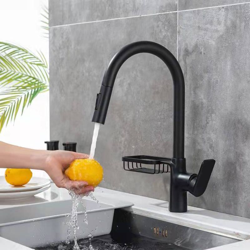 Contemporary Faucet Stainless Steel Single Handle High Arc Retractable Faucet for Kitchen Clearhalo 'Home Improvement' 'home_improvement' 'home_improvement_kitchen_faucets' 'Kitchen Faucets' 'Kitchen Remodel & Kitchen Fixtures' 'Kitchen Sinks & Faucet Components' 'kitchen_faucets' 1200x1200_c74336b2-7b98-4b7d-b39c-97fe34f87bde