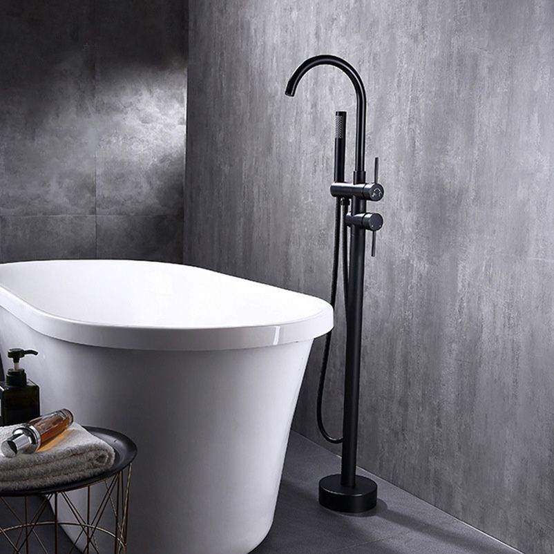 Modern Freestanding Tub Filler Floor Mounted Tub Faucet with Dual Handle Clearhalo 'Bathroom Remodel & Bathroom Fixtures' 'Bathtub Faucets' 'bathtub_faucets' 'Home Improvement' 'home_improvement' 'home_improvement_bathtub_faucets' 1200x1200_c7700bfe-966a-481c-8b61-b18bc574b07d