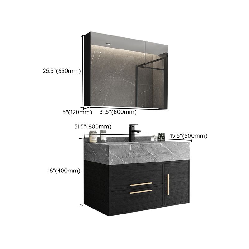 Glam Wall Mount Bathroom Vanity Black Ceramic Single-Sink Rectangular Vanity Set Clearhalo 'Bathroom Remodel & Bathroom Fixtures' 'Bathroom Vanities' 'bathroom_vanities' 'Home Improvement' 'home_improvement' 'home_improvement_bathroom_vanities' 1200x1200_c7ceae25-82dc-4dd5-b002-3a12bdabc700
