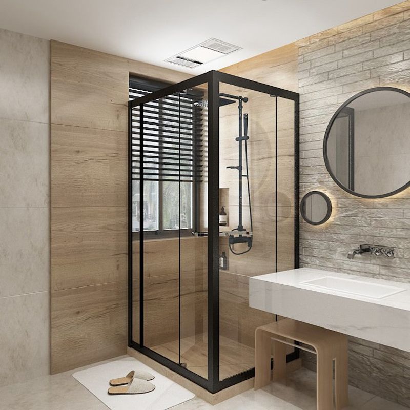 Shower Enclosure Black Hinged Corner Square Clear Shower Stall Clearhalo 'Bathroom Remodel & Bathroom Fixtures' 'Home Improvement' 'home_improvement' 'home_improvement_shower_stalls_enclosures' 'Shower Stalls & Enclosures' 'shower_stalls_enclosures' 'Showers & Bathtubs' 1200x1200_c7eff3d4-886b-44cd-84de-66a22ffe9d19