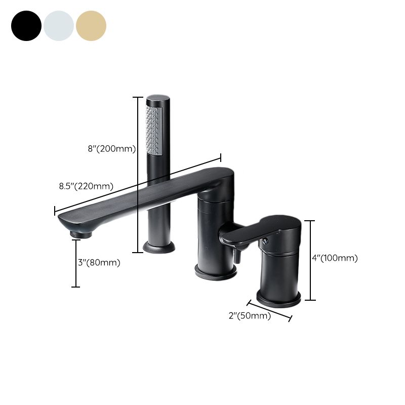 Modern Deck Mounted Metal Freestanding Tub Filler Low Arc Freestanding Faucet with Hose Clearhalo 'Bathroom Remodel & Bathroom Fixtures' 'Bathtub Faucets' 'bathtub_faucets' 'Home Improvement' 'home_improvement' 'home_improvement_bathtub_faucets' 1200x1200_c80abff0-5f95-43f4-a819-09951cc44e59