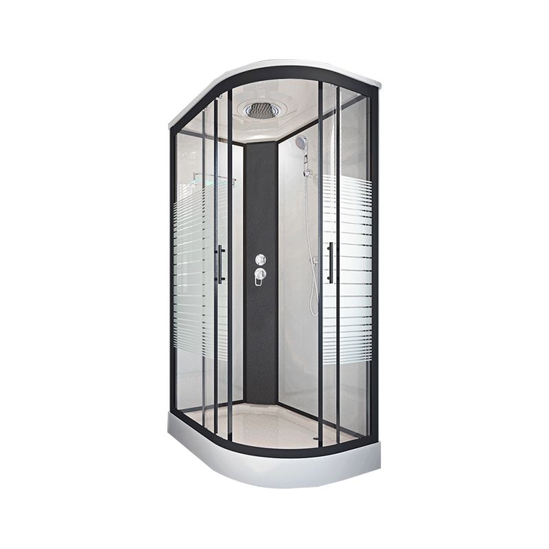 Striped Tempered Glass Shower Stall Black Double Sliding Door Shower Room Clearhalo 'Bathroom Remodel & Bathroom Fixtures' 'Home Improvement' 'home_improvement' 'home_improvement_shower_stalls_enclosures' 'Shower Stalls & Enclosures' 'shower_stalls_enclosures' 'Showers & Bathtubs' 1200x1200_c810d254-029f-4c06-8d09-ce8083a988fc