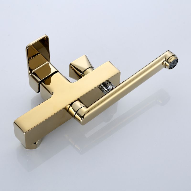 Wall Mounted Gold Bathtub Faucet Swivel Spout Lever Handle with Hand Shower Clearhalo 'Bathroom Remodel & Bathroom Fixtures' 'Bathtub Faucets' 'bathtub_faucets' 'Home Improvement' 'home_improvement' 'home_improvement_bathtub_faucets' 1200x1200_c8312a61-ee6f-4510-976b-c56d16088353