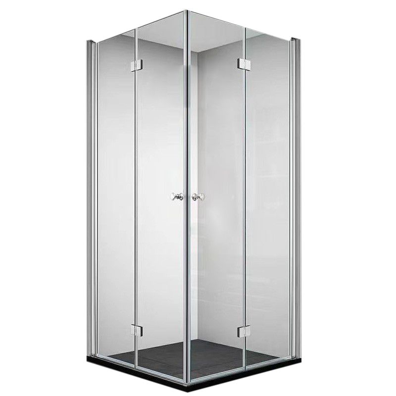 Frameless Folding Tempered Glass Shower Door with Thickened 304 Stainless Steel Fittings Clearhalo 'Bathroom Remodel & Bathroom Fixtures' 'Home Improvement' 'home_improvement' 'home_improvement_shower_tub_doors' 'Shower and Tub Doors' 'shower_tub_doors' 'Showers & Bathtubs' 1200x1200_c83401b0-51d8-4b5c-bff7-d292525b52f1