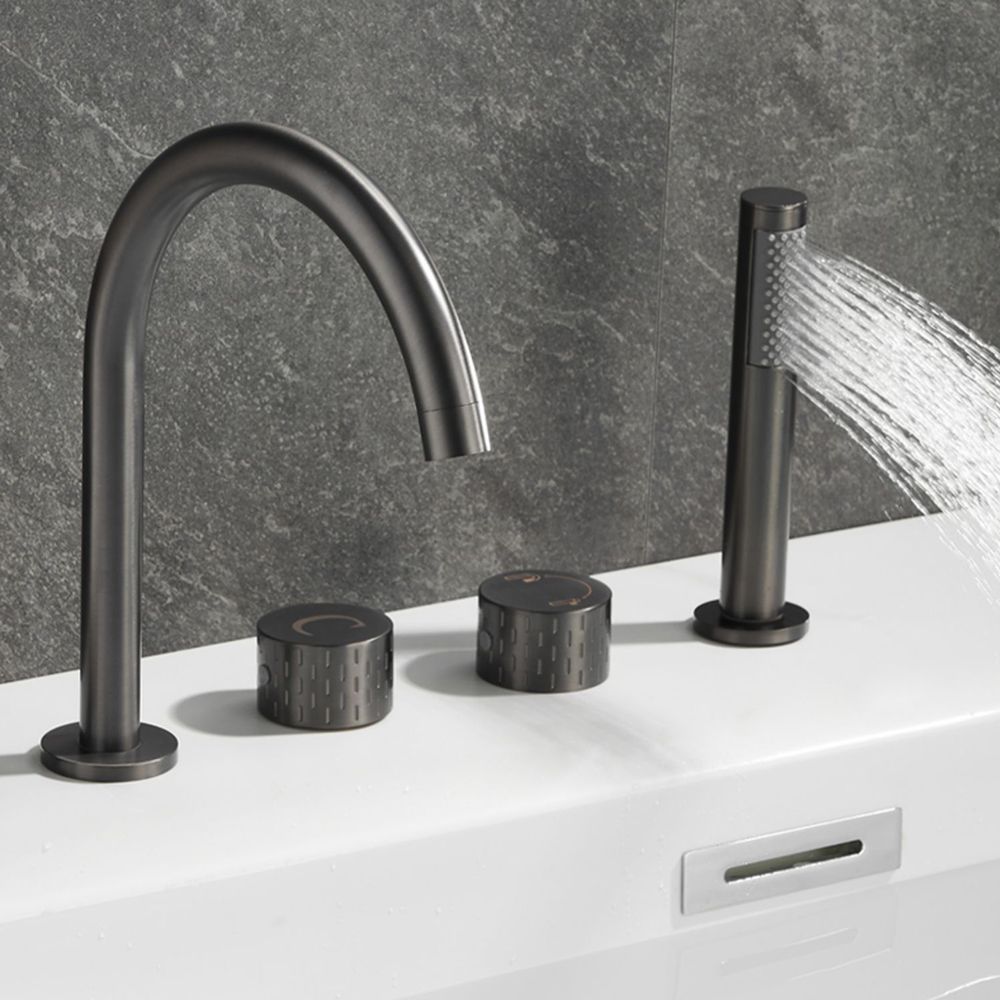 Contemporary Deck Mounted Copper Tub Faucet Low Arc Roman Tub Faucet Set Clearhalo 'Bathroom Remodel & Bathroom Fixtures' 'Bathtub Faucets' 'bathtub_faucets' 'Home Improvement' 'home_improvement' 'home_improvement_bathtub_faucets' 1200x1200_c8562363-ec2c-4430-8c09-4935dabf42a0