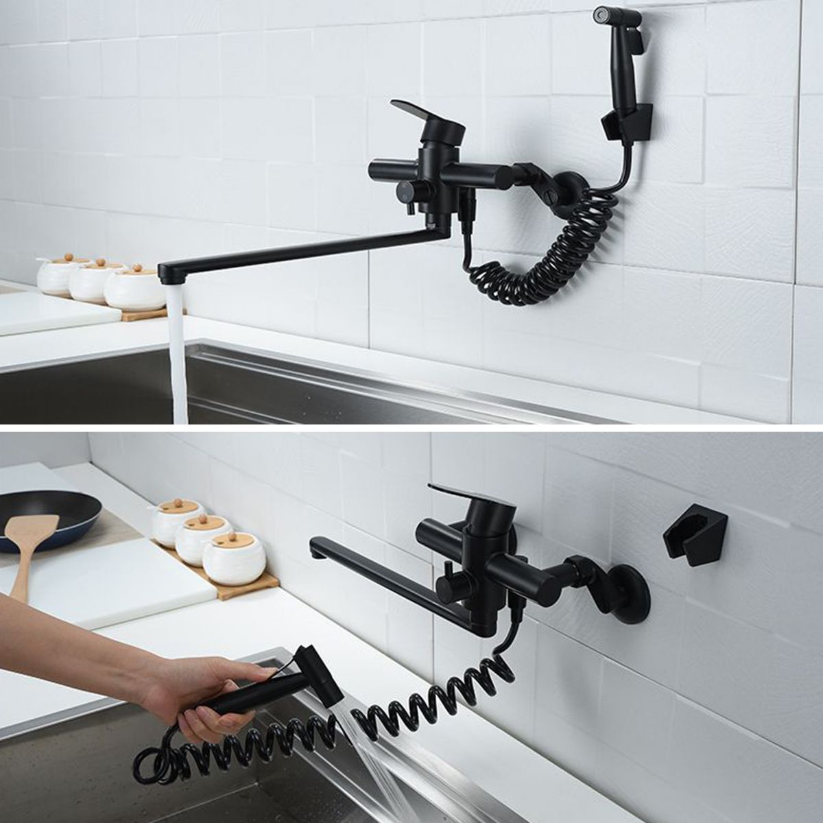 Low Profile Bridge-Style Kitchen Faucet 304 Stainless Steel Swivel Spout with Side Spray Clearhalo 'Home Improvement' 'home_improvement' 'home_improvement_kitchen_faucets' 'Kitchen Faucets' 'Kitchen Remodel & Kitchen Fixtures' 'Kitchen Sinks & Faucet Components' 'kitchen_faucets' 1200x1200_c8a81bdc-a1ae-4620-9f3e-99534ecfc6a9