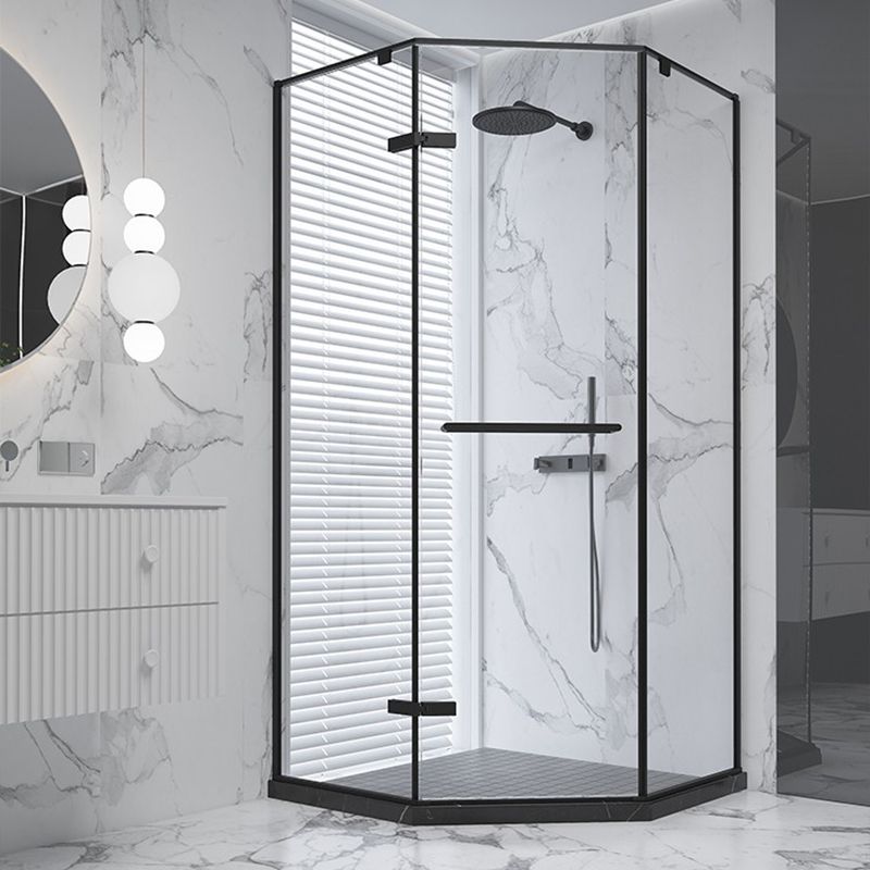 Black Neo-Angle Shower Enclosure Semi Frameless Door Hinged Shower Room Clearhalo 'Bathroom Remodel & Bathroom Fixtures' 'Home Improvement' 'home_improvement' 'home_improvement_shower_stalls_enclosures' 'Shower Stalls & Enclosures' 'shower_stalls_enclosures' 'Showers & Bathtubs' 1200x1200_c8e85adb-6e3f-4e55-b0b0-5fbc4346fe3c