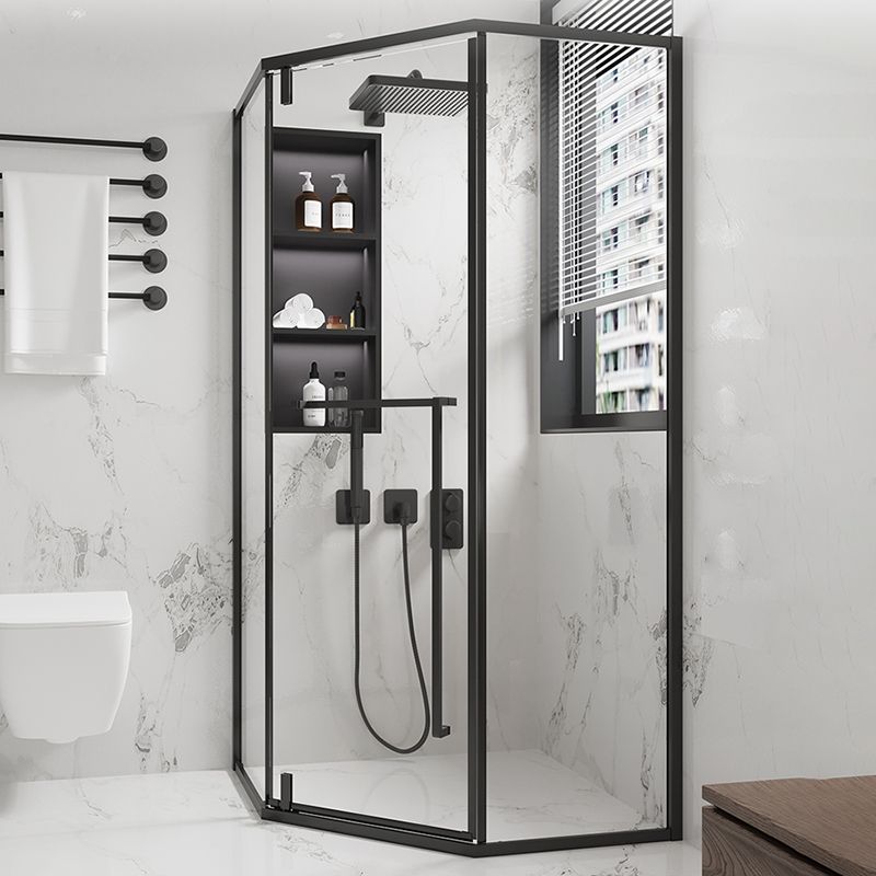 Shower Stall Black Semi-Frameless Black Corner Neo-Angle Shower Stall Clearhalo 'Bathroom Remodel & Bathroom Fixtures' 'Home Improvement' 'home_improvement' 'home_improvement_shower_stalls_enclosures' 'Shower Stalls & Enclosures' 'shower_stalls_enclosures' 'Showers & Bathtubs' 1200x1200_c91a2e7c-295f-4f2c-9ce4-5624c27ee985