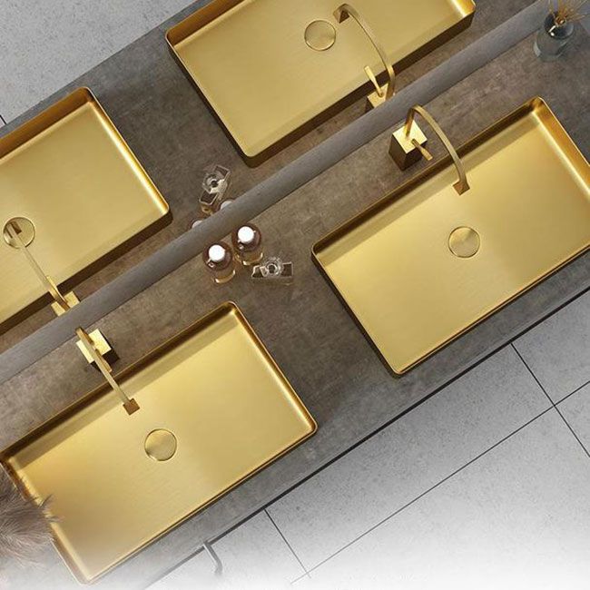 Modern Vessel Bathroom Sink Metal Rectangular with Faucet Vessel ...