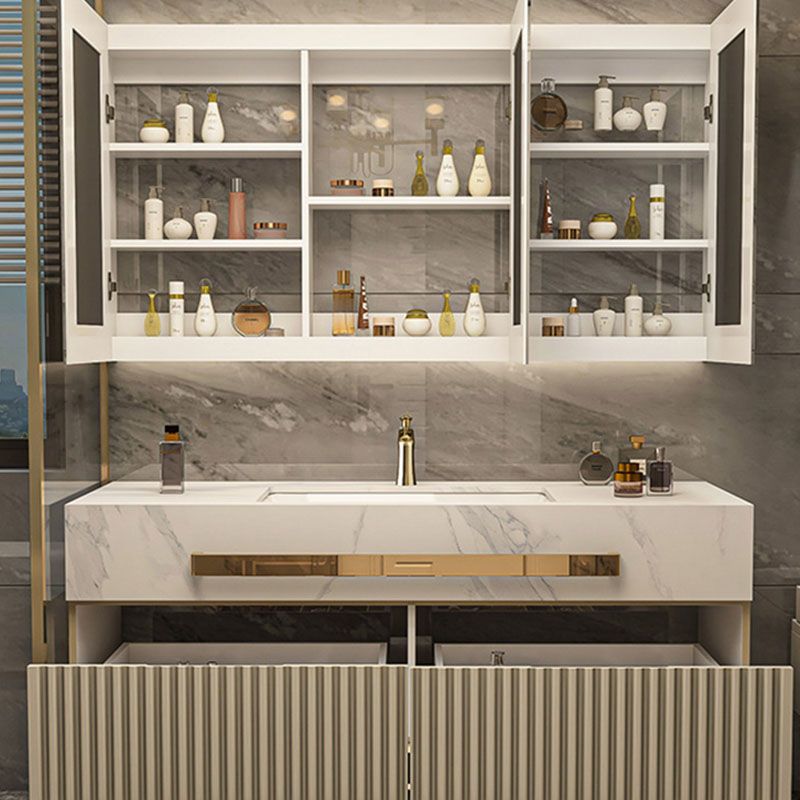 Glam Vanity Set Drawers Single Sink Freestanding Rectangle Bathroom Vanity with Mirror Clearhalo 'Bathroom Remodel & Bathroom Fixtures' 'Bathroom Vanities' 'bathroom_vanities' 'Home Improvement' 'home_improvement' 'home_improvement_bathroom_vanities' 1200x1200_c96019ac-d2f4-4f8b-9eda-f60dbbae74d0