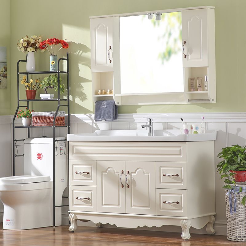 Freestanding Bathroom Vanity Single Sink White Mirror 2 Doors Vanity with Drawers Clearhalo 'Bathroom Remodel & Bathroom Fixtures' 'Bathroom Vanities' 'bathroom_vanities' 'Home Improvement' 'home_improvement' 'home_improvement_bathroom_vanities' 1200x1200_c99dbb8d-8ad4-4efa-a950-1bd48e6dc79a