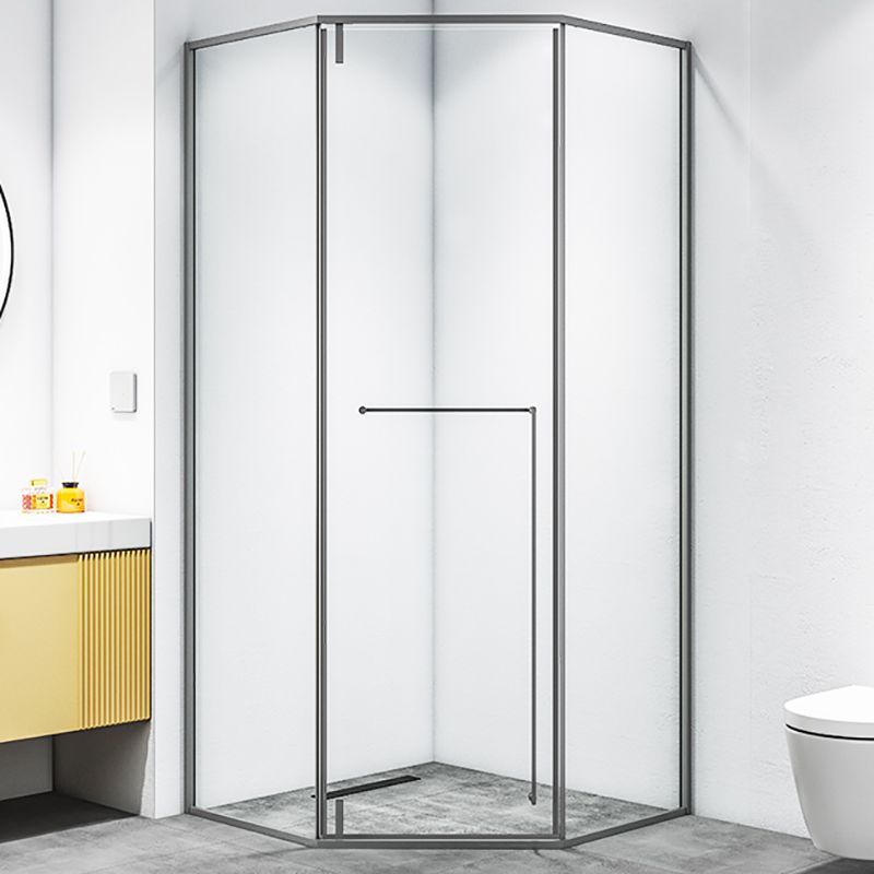 Black and Gray Shower Enclosure Neo-Angle Easy Clean Glass Shower Stall Clearhalo 'Bathroom Remodel & Bathroom Fixtures' 'Home Improvement' 'home_improvement' 'home_improvement_shower_stalls_enclosures' 'Shower Stalls & Enclosures' 'shower_stalls_enclosures' 'Showers & Bathtubs' 1200x1200_c9ad69e2-2398-4962-8283-b660ba9e63cf