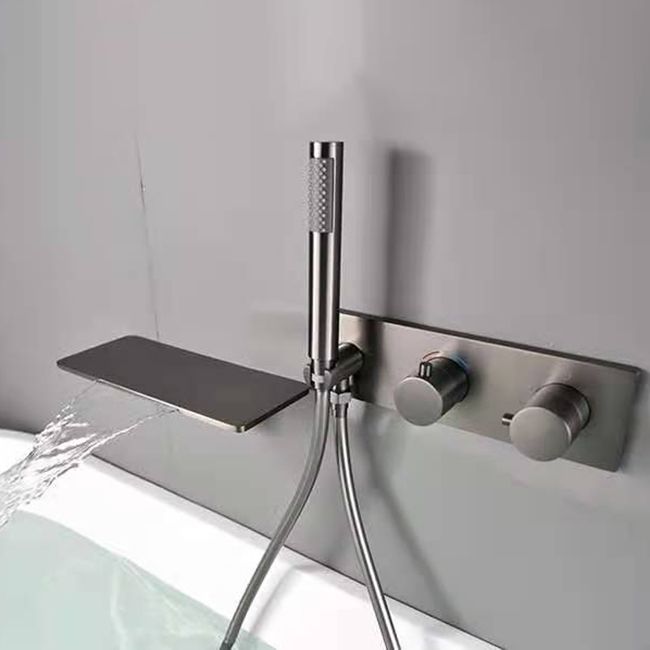Modern Bath Filler Trim Copper Knob Handles with Handshower Wall Mounted Tub Filler Clearhalo 'Bathroom Remodel & Bathroom Fixtures' 'Bathtub Faucets' 'bathtub_faucets' 'Home Improvement' 'home_improvement' 'home_improvement_bathtub_faucets' 1200x1200_c9fe6433-be12-4f56-ad51-999654b0e554