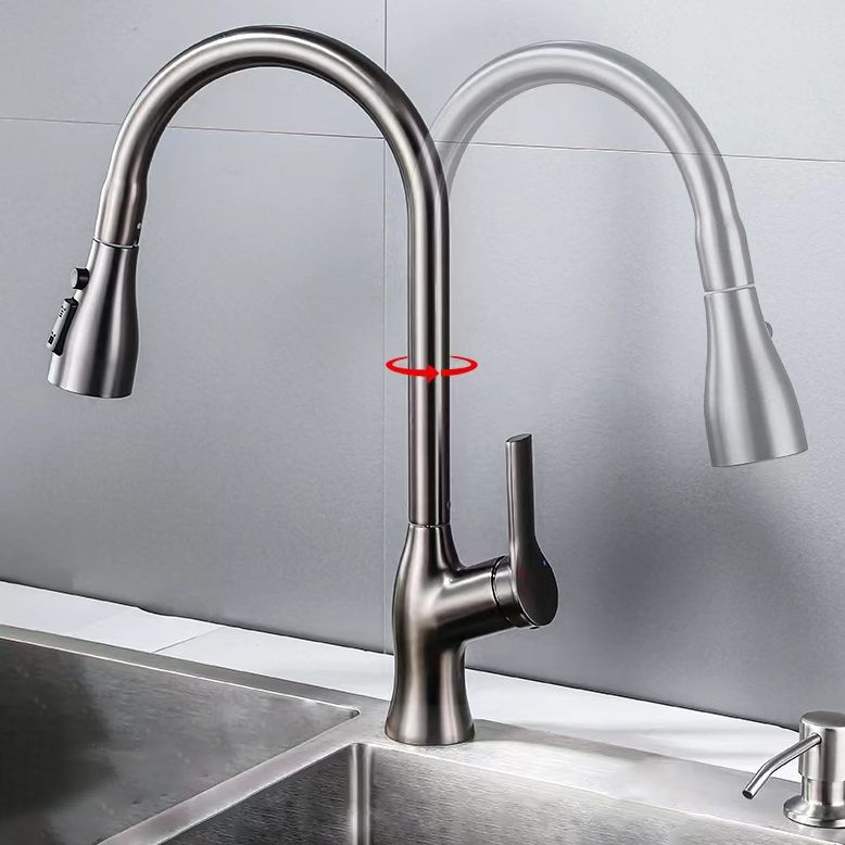 Contemporary Retractable Faucet Copper Single Handle High Arc Faucet for Kitchen Clearhalo 'Home Improvement' 'home_improvement' 'home_improvement_kitchen_faucets' 'Kitchen Faucets' 'Kitchen Remodel & Kitchen Fixtures' 'Kitchen Sinks & Faucet Components' 'kitchen_faucets' 1200x1200_ca005fdb-6519-452d-be34-63a295ac2d9f