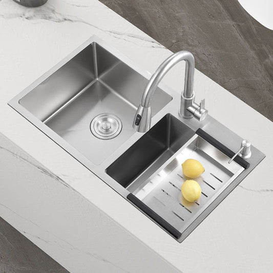 Modern Kitchen Sink Rectangular Stainless Sink with Kitchen Pull-out Faucet Clearhalo 'Home Improvement' 'home_improvement' 'home_improvement_kitchen_sinks' 'Kitchen Remodel & Kitchen Fixtures' 'Kitchen Sinks & Faucet Components' 'Kitchen Sinks' 'kitchen_sinks' 1200x1200_ca064067-6a27-4846-b937-0ffe204dd0fb