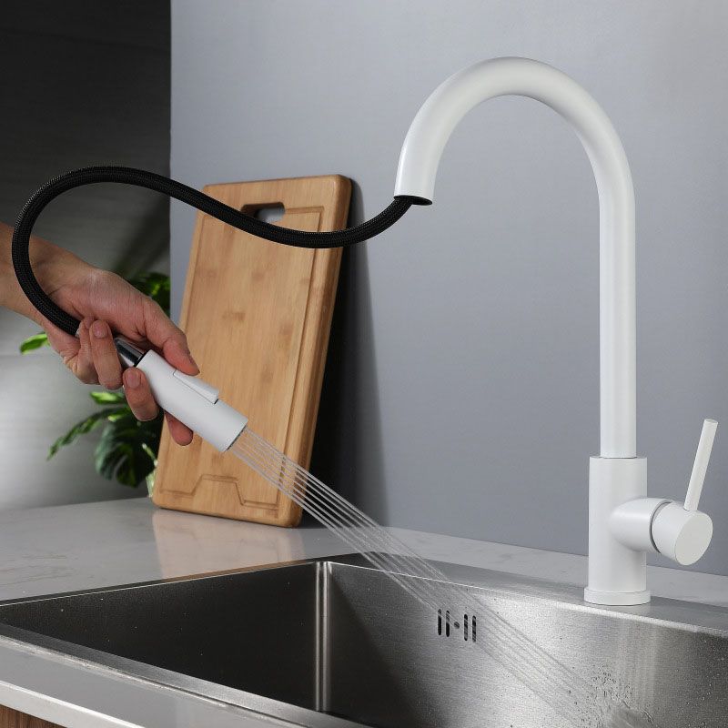 Contemporary Single Handle Kitchen Faucet 1-Hold Faucet with Pull out Sprayer Clearhalo 'Home Improvement' 'home_improvement' 'home_improvement_kitchen_faucets' 'Kitchen Faucets' 'Kitchen Remodel & Kitchen Fixtures' 'Kitchen Sinks & Faucet Components' 'kitchen_faucets' 1200x1200_ca0c3ad0-5844-4a54-b1ee-ab3f071483c1