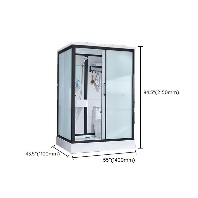 Black Framed Single Sliding Shower Kit Frosted Rectangle Shower Stall Clearhalo 'Bathroom Remodel & Bathroom Fixtures' 'Home Improvement' 'home_improvement' 'home_improvement_shower_stalls_enclosures' 'Shower Stalls & Enclosures' 'shower_stalls_enclosures' 'Showers & Bathtubs' 1200x1200_ca1cd109-fca3-4bb7-9218-7dd025b5d1fa