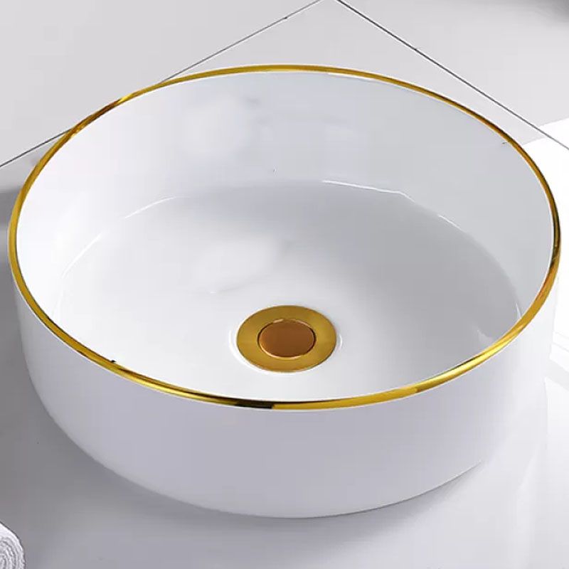 Round Bathroom Sink Ceramic Washroom Sink with Rod Handle Faucet Clearhalo 'Bathroom Remodel & Bathroom Fixtures' 'Bathroom Sinks & Faucet Components' 'Bathroom Sinks' 'bathroom_sink' 'Home Improvement' 'home_improvement' 'home_improvement_bathroom_sink' 1200x1200_ca2a75a7-8650-4187-a363-91d3e8a10633