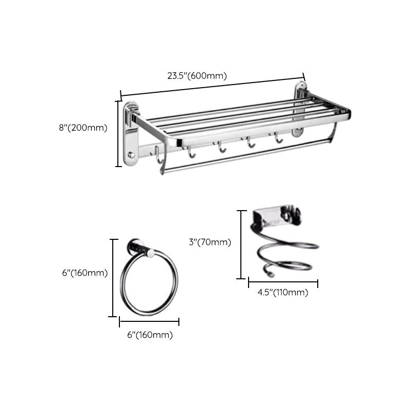 Contemporary Style Silver Metal Bathroom Accessory as Individual or as a Set Clearhalo 'Bathroom Hardware Sets' 'Bathroom Hardware' 'Bathroom Remodel & Bathroom Fixtures' 'bathroom_hardware_sets' 'Home Improvement' 'home_improvement' 'home_improvement_bathroom_hardware_sets' 1200x1200_ca38e2e5-b4c9-4202-8779-616cdf4f9f43