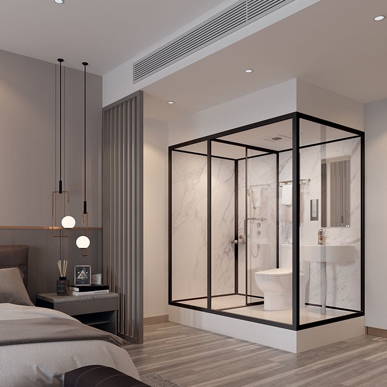 Shower Stall Semi-Frameless Single Sliding Black Rectangle Shower Stall Clearhalo 'Bathroom Remodel & Bathroom Fixtures' 'Home Improvement' 'home_improvement' 'home_improvement_shower_stalls_enclosures' 'Shower Stalls & Enclosures' 'shower_stalls_enclosures' 'Showers & Bathtubs' 1200x1200_ca63097d-daac-4b11-b8fc-27e27c67507f